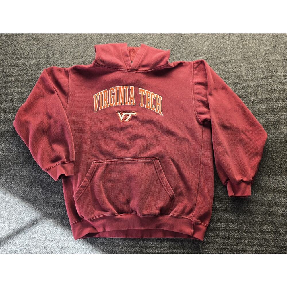 Vtg Virginia Tech Hokies VT Hoodie Mens Medium Burgundy Genuine Stuff Sweatshirt
